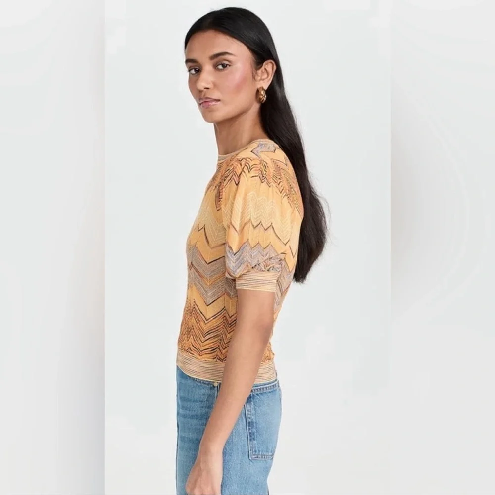 Ulla Johnson Priscilla Chevron Puff Sleeve Knit short sleeve yellow blue zigzag